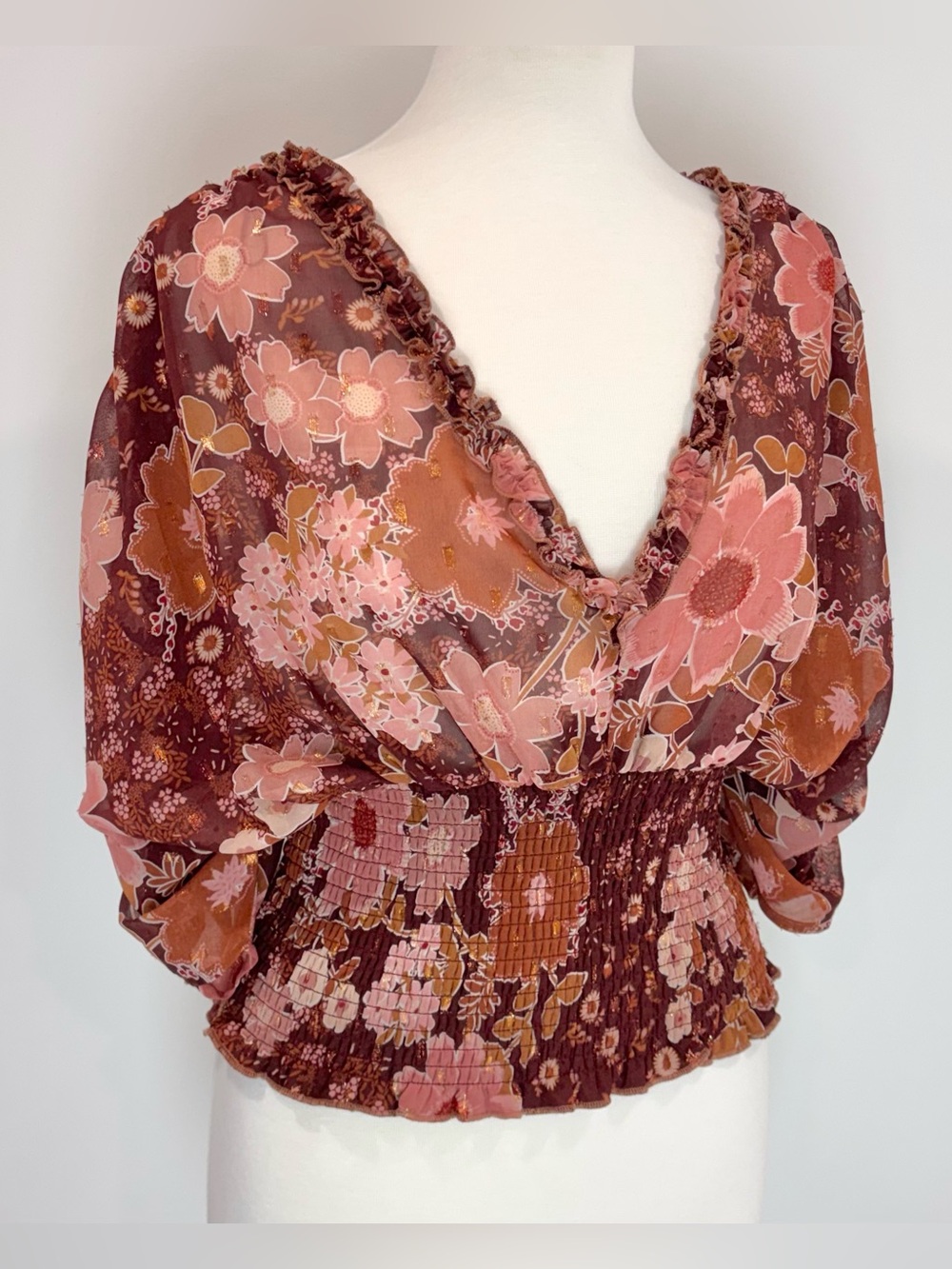 Q&A brown and pink floral top